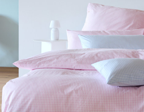 Bio Popeline Bettwäsche Kollektion Vichy Karo Design in Hellblau und Rosa aus Bio Baumwolle 