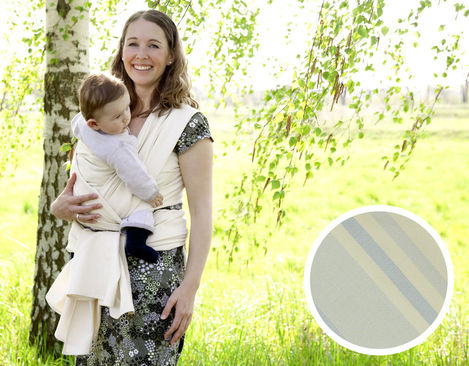 Cotonea Baby Tragetuch aus reiner Bio-Baumwolle für Mutter und Kind in Grün mit schmalen Streifen