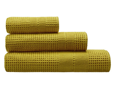 Bio Handtücher Waffelpikee aus Bio-Baumwolle von Cotonea in Curry Gelb verschieden Größen