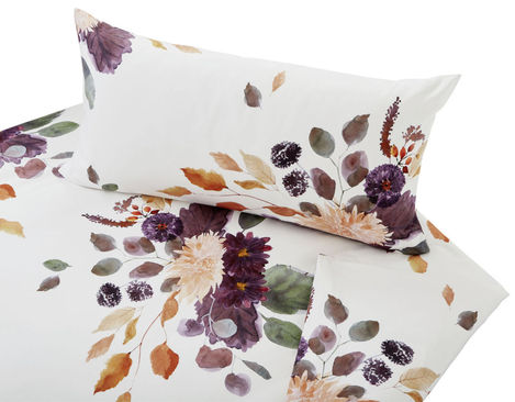 Satin Bettwäsche Garnitur aus reiner Bio-Baumwolle mit Herbstblumen Design von Cotonea